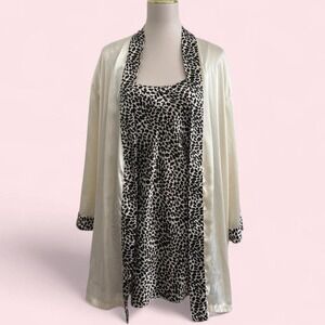 Y2K FY2 Satin Leopard Print Slip Dress + Matching Robe Set — Size M